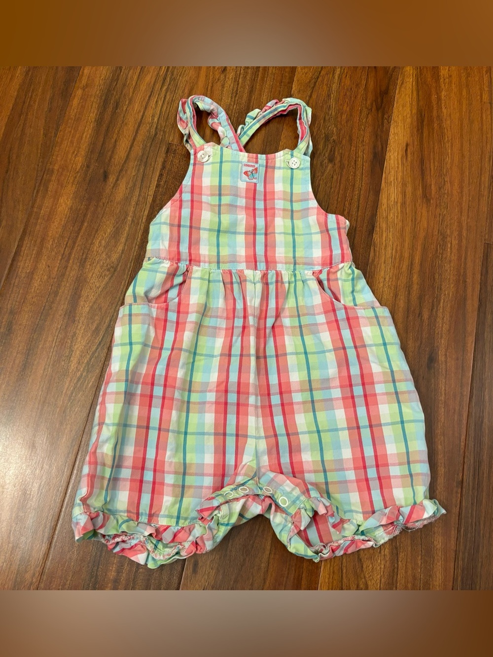 Gymboree vintage y2k 2001 Green/Pink plaid butterfly overall shorts